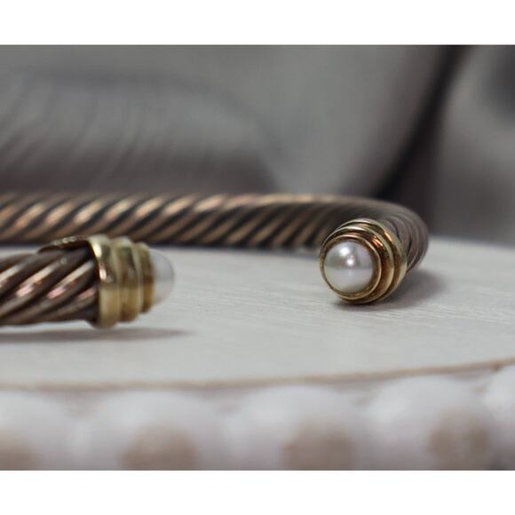 David Yurman Sterling Silver & 14k Pearl Cable Bracelet 28.62G/ 4.7mm - Picture 4 of 7